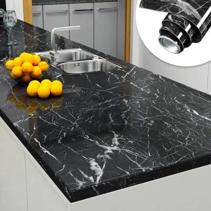 Self Adhesive Black Marble Sheet for Kitchen