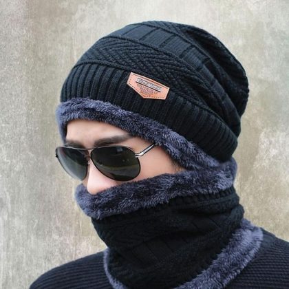 Woolen Beanie Cap Sport Hat & Neck Scarf Set