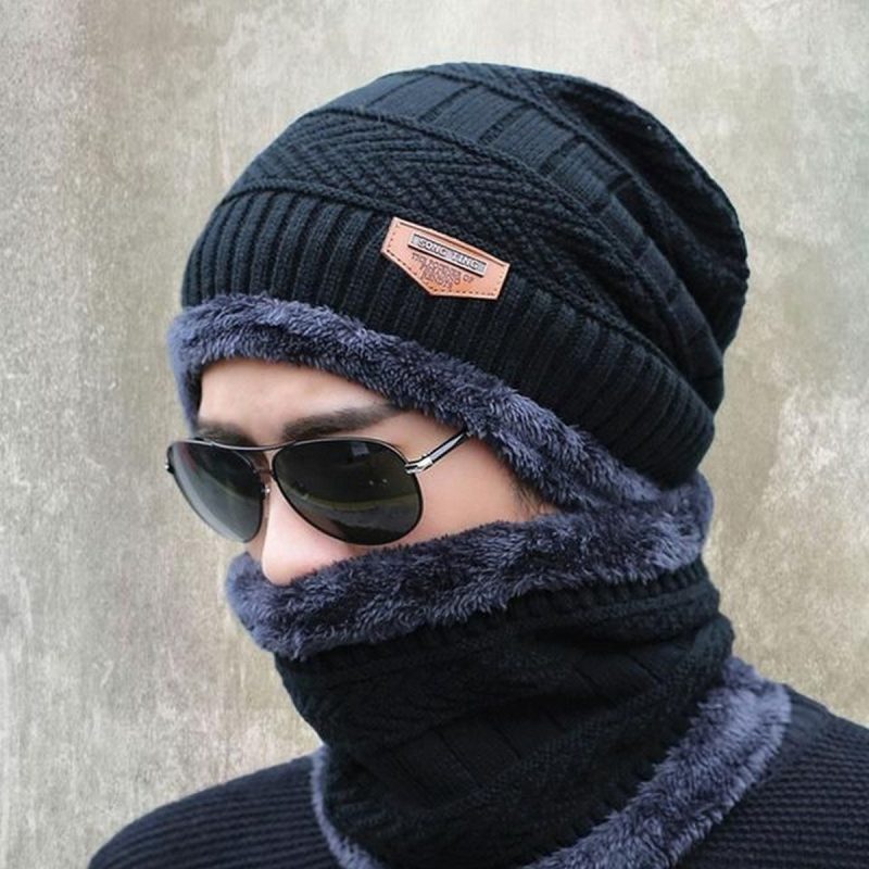 Woolen Beanie Cap Sport Hat & Neck Scarf Set