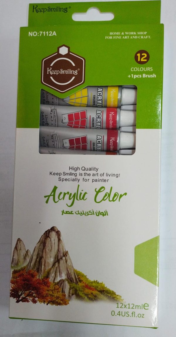 Pack Of 12 Acrylic Oil Glass Water Fabric Colour Paint Set ( 12ml - 12 Tubes )